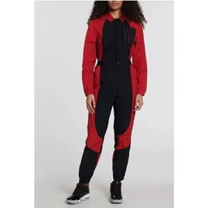 Jordan Essential Flight Suit Womens S Black Red Nylon One Piece Streetwear Y2K